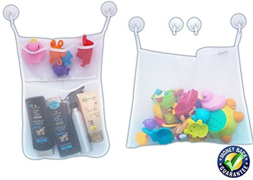 Bath Toy Organizer - 2 Premium Mesh Bags + 6 Super Strong Hooks - Multi-Use Organizers - Easy & Fun Toy Storage - No More Mold - Quality & Durable - For Kids, Toddlers & Babies - Exquisite Apparatus