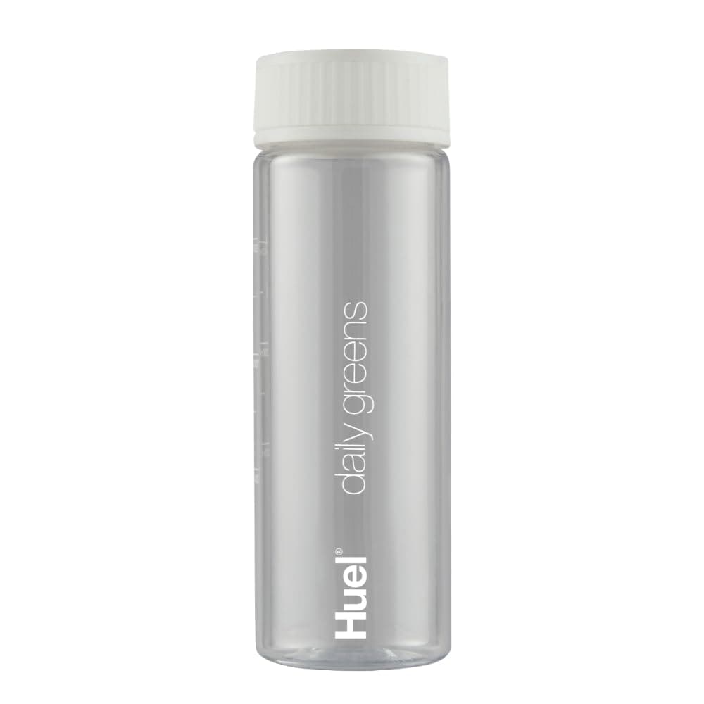 Huel Daily Greens Bottle | BPA Free | Clear with a White Lid | Fill line guide for perfect Measurements | Dishwasher Friendly | 13.5oz