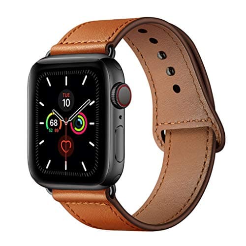 YALOCEA Compatible with Apple Watch Band 38mm 40mm, Genuine Leather Band Replacement Strap Compatible with iWatch Series 6 5 4 3 2 1 SE 40mm 38mm, Brown