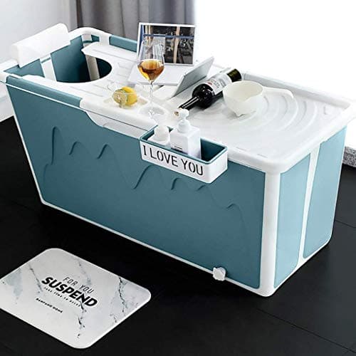 Blue Folding Bathtubs with cover and storage rack, Thick Extra Large Plastic Children Folding Bathtub Adult Bathtub Foldable Portable Folding Bath Barrel