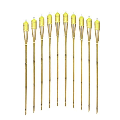 Espero Mr. Garden Bamboo Torches – Set of 10 Includes Metal Oil Canisters– 48 inch Long Color Yellow, No Kerosene