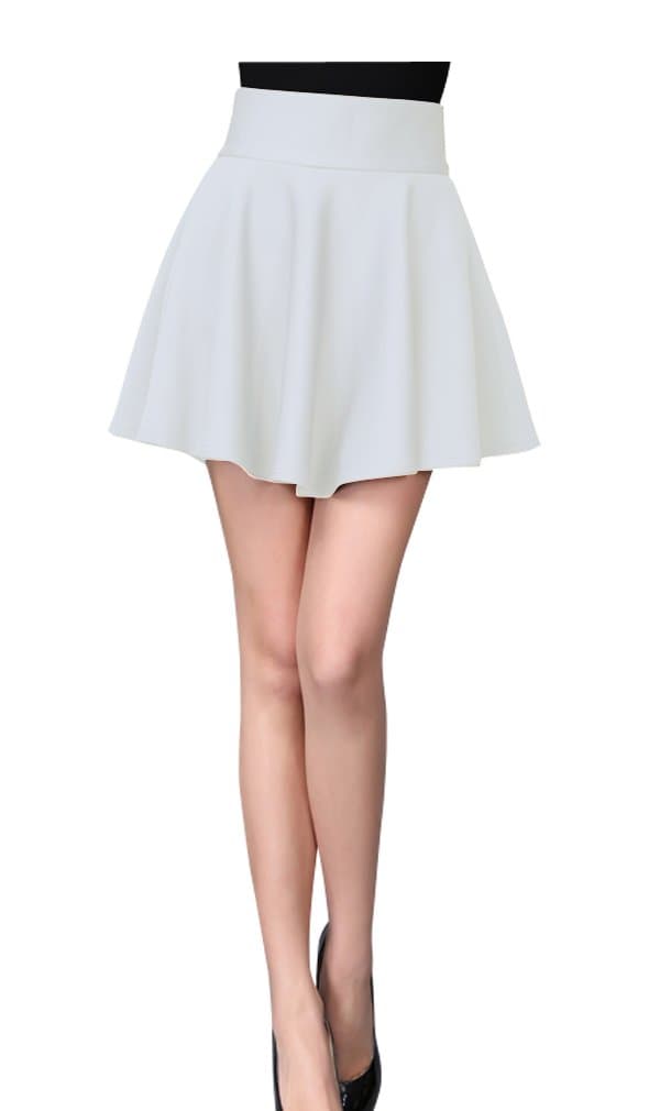 v28 Womens Girl Basic Versatile Stretchy Flared Skater Plain Pleated Mini Skirt