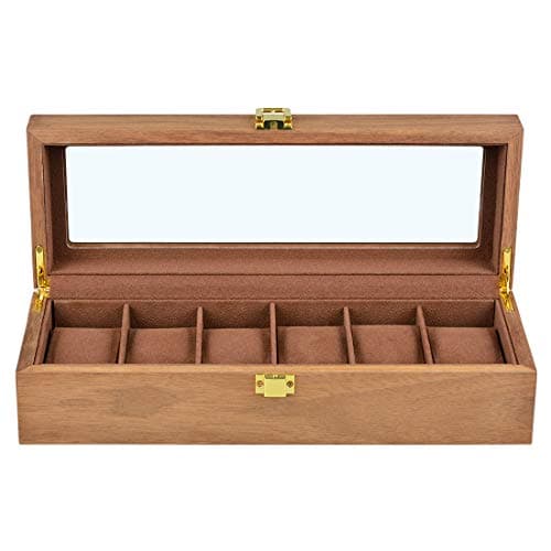 Karamanda Pear Wooden Paint Watch Box-6 Wide Watch Slots Wooden Watch Box Watch Case, Metal Buckle for Mens Jewelry