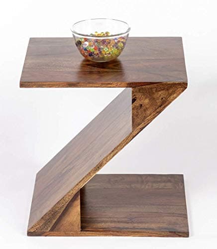 Sarswati Furniture Sheesham Wood Sofa Side End Table for Living Room | Wooden Side End Table | Telephone Table | Z Shape Shelf Storage | Natural Finish