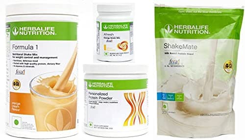 HERBALIFE WEIGHT LOSS SUPER COMBO OF FORMULA 1 NUTRITIONAL ORANGE CREAM SHAKE MIX + PPP 200 + SHAKEMATE + AFRESH LEMON Combo (4 PCS)