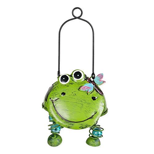 Green Frog Dragonfly 7 Inch Metal Hanging Solar Body Figurine with Dangling Legs