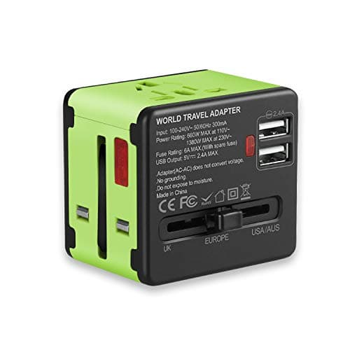 International Power Adapter, European Adapter, OTYTY Universal Travel Charger Adapter with 2.4A Dual USB Plug for UK/EU/US/AU over 150 Countries, Worldwide Wall Charger AC Wall Outlet (Blue)