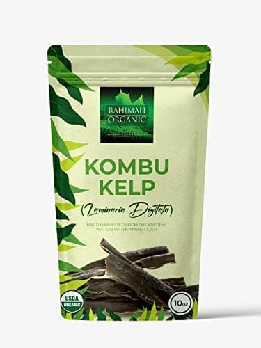 Rahimaliorganic® Raw Wild Atlantic Kombu Kelp | Whole Leaf Seaweed | 5-8' Lengths | From the Pristine Waters of the Coast of Maine (Kombu) Naturally Harvested & Dried Kelp 10.00 Ounce Bag