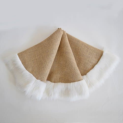 Gireshome 36inch Jutte Burlap Linen Fabric with White Faux Fur Border,Christmas Tree Skirt Xmas Tree Decoration Merry Christmas Supplies Christmas Decoration