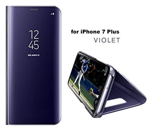 for iPhone 7 Plus, Radjawali Holder Phone Case with Kickstand Mirror View Flip Cover (Purple)