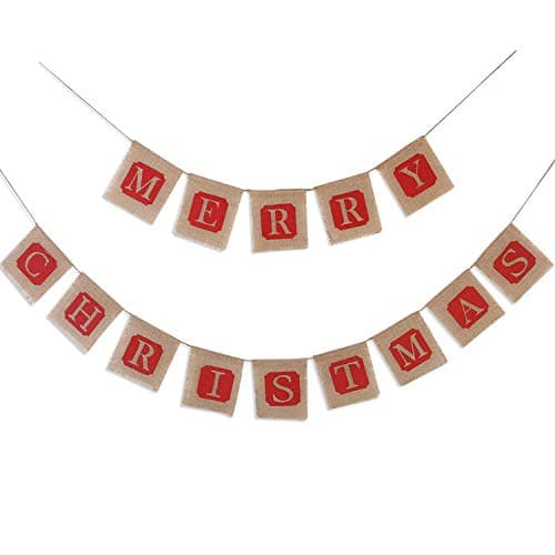 Christmas Banner Burlap, Merry Sign Christmas Bunting, Jute Banners Garlands, Holiday Natural Bunting, Great for Xmas Party Decoration Photo Prop Décor, Christmas Banner, Party Supplies