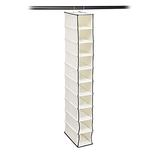 Hanging Closet Shoe Organizer Canvas with 10 Pocket Shelves Storage Color Cream