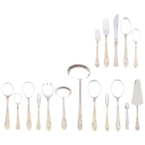 72pc Heavy Gauge Surgical Stainless Steel Flatware Set 24k Gold-Plated Trim