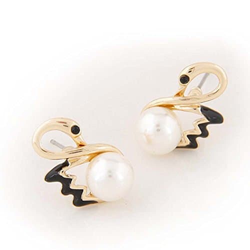 Swan pearl stud earring - black