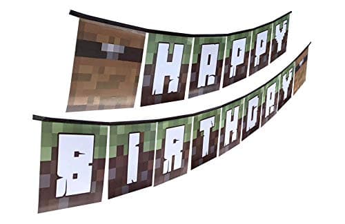 Pixel Miner Crafting Birthday Party Supplies (Happy Birthday Banner)