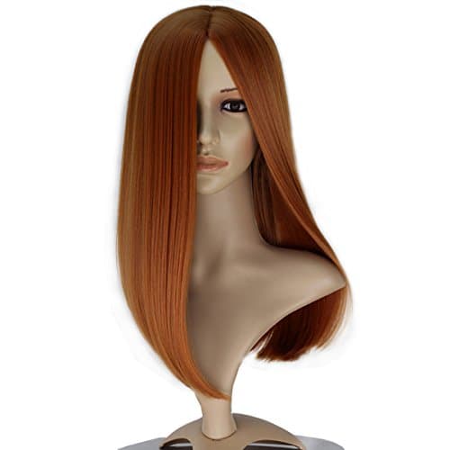 Women Girl Center Part Long Straight Hair Copper Brown Cosplay Costume Full Wig