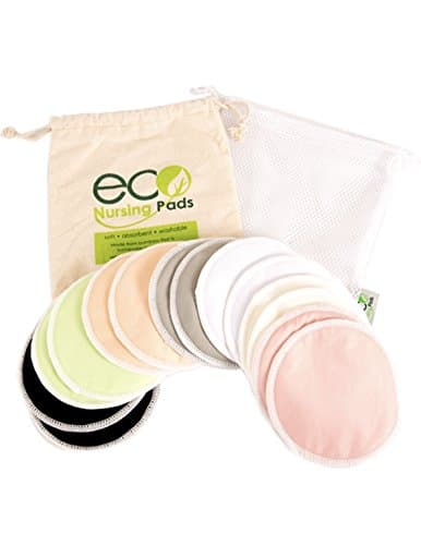 Round or Contoured | Washable Reusable Bamboo Nursing Pads | Organic Bamboo Breastfeeding Pads | X-Large (14cm) | 14 Pack with 2 Bonus Pouches & Free E-Book