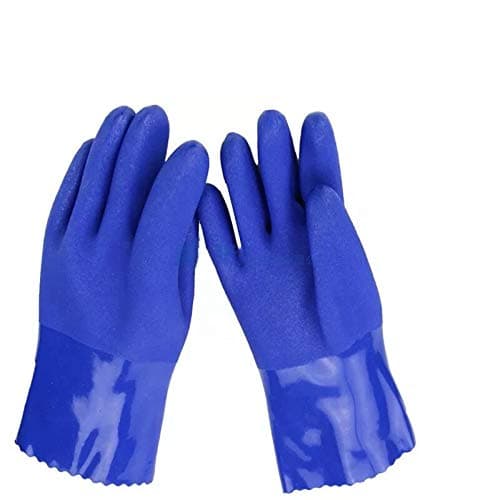 SSWW Pvc Supported Gloves For Acid And Caustics Chemical Handling Cotton Interlock Lined Pvc Hand Gloves Multipurpose Reusable Waterproof Household Hand Gloves Chemical Resistant Ideal For Industrial Purpose Food Processing Agriculture Industrial Heavy Duty Work Pvc Glove (Color-Blue) |Pack Of 4 Pair|