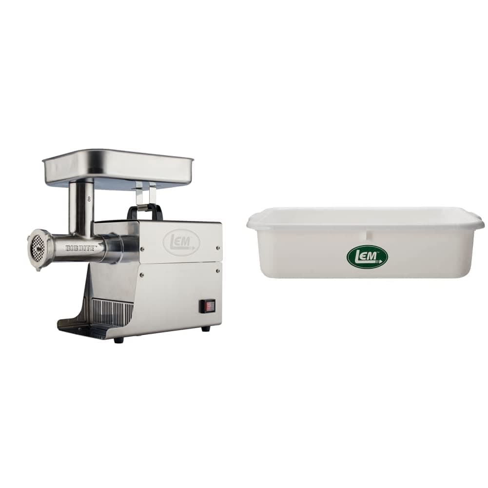 LEM Products 17791 Big Bite #8 .5HP Stainless Steel Electric Meat Grinder, Silver & Products 663 Economy Meat Lug, White