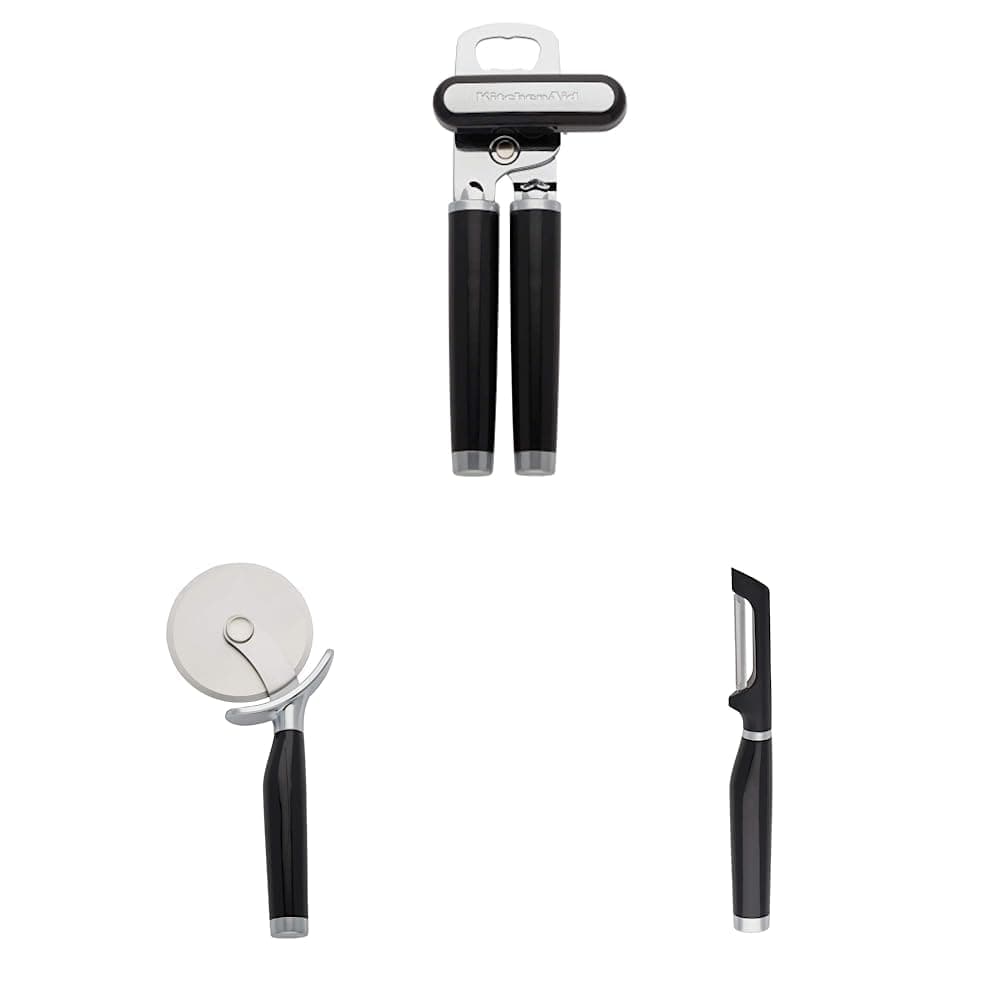 Classic Multifunction Can Opener/Bottle Opener, 8.34-Inch, Black & KitchenAid Classic Pizza Wheel, 9-Inch, Black & KitchenAid - KE112OHOBA KitchenAid Classic Euro Peeler, One Size Black 2