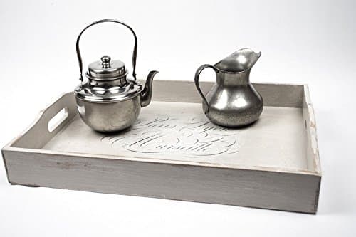 Serving Tray Hand Painted Distressed Sparrow Gray with French Writing