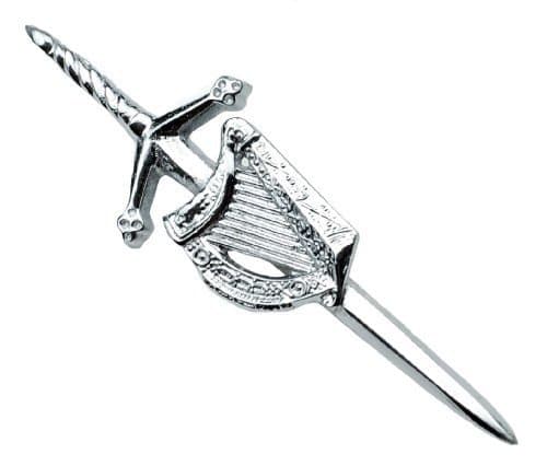 Scottish & Irish Celtic Harp Kilt Pin Chrome Finish Wedding Stag Accessories