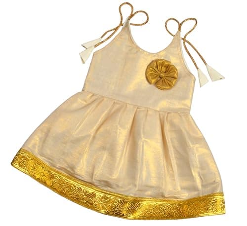 Sathiyas Baby Girls Kerala Onam Tissue Cotton Dress
