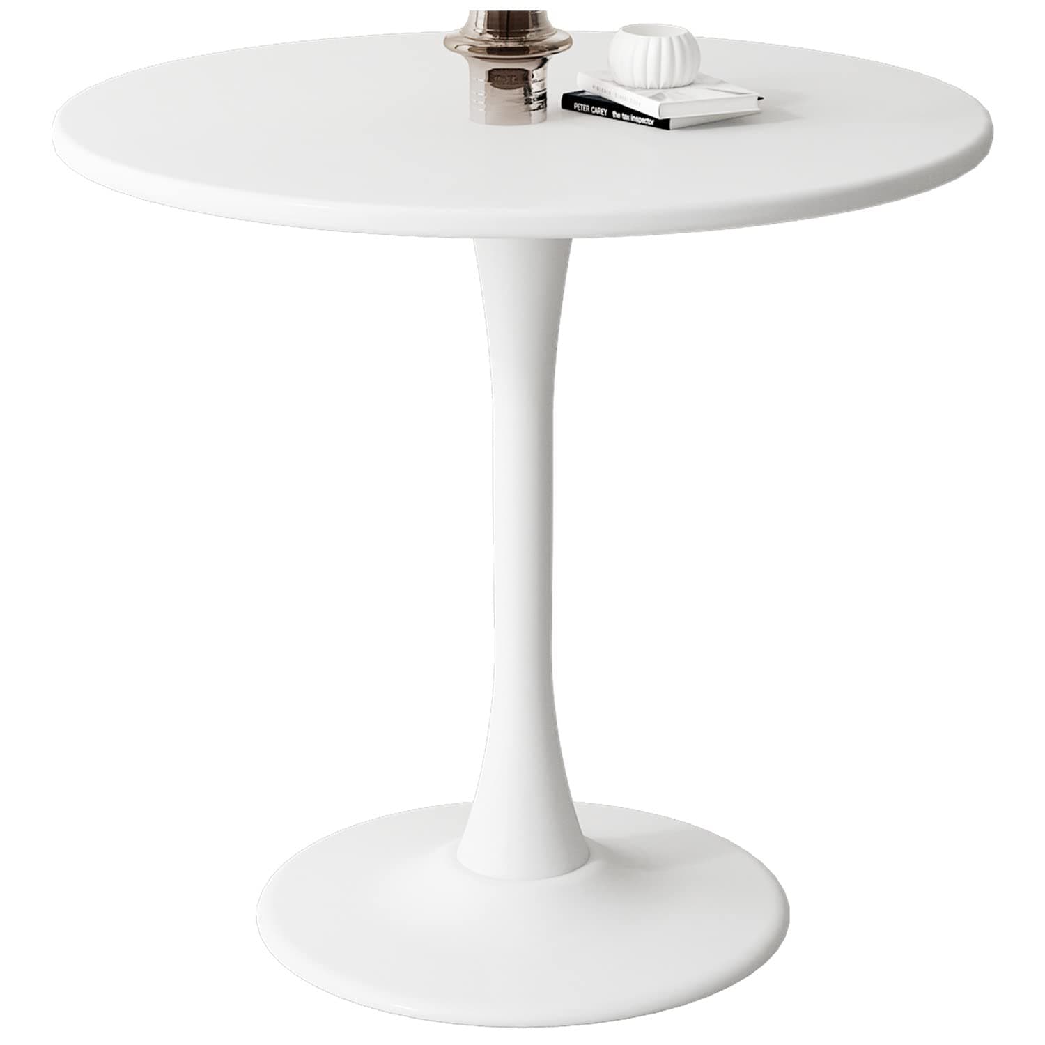 Round Dining Table 24" Circle Tulip Table with Wood Thickened Tabletop & Sturdy Metal Pedestal Mid Century Modern Leisure Bistro Kitchen Tables 2 People Small Places Living Room Cafe,White