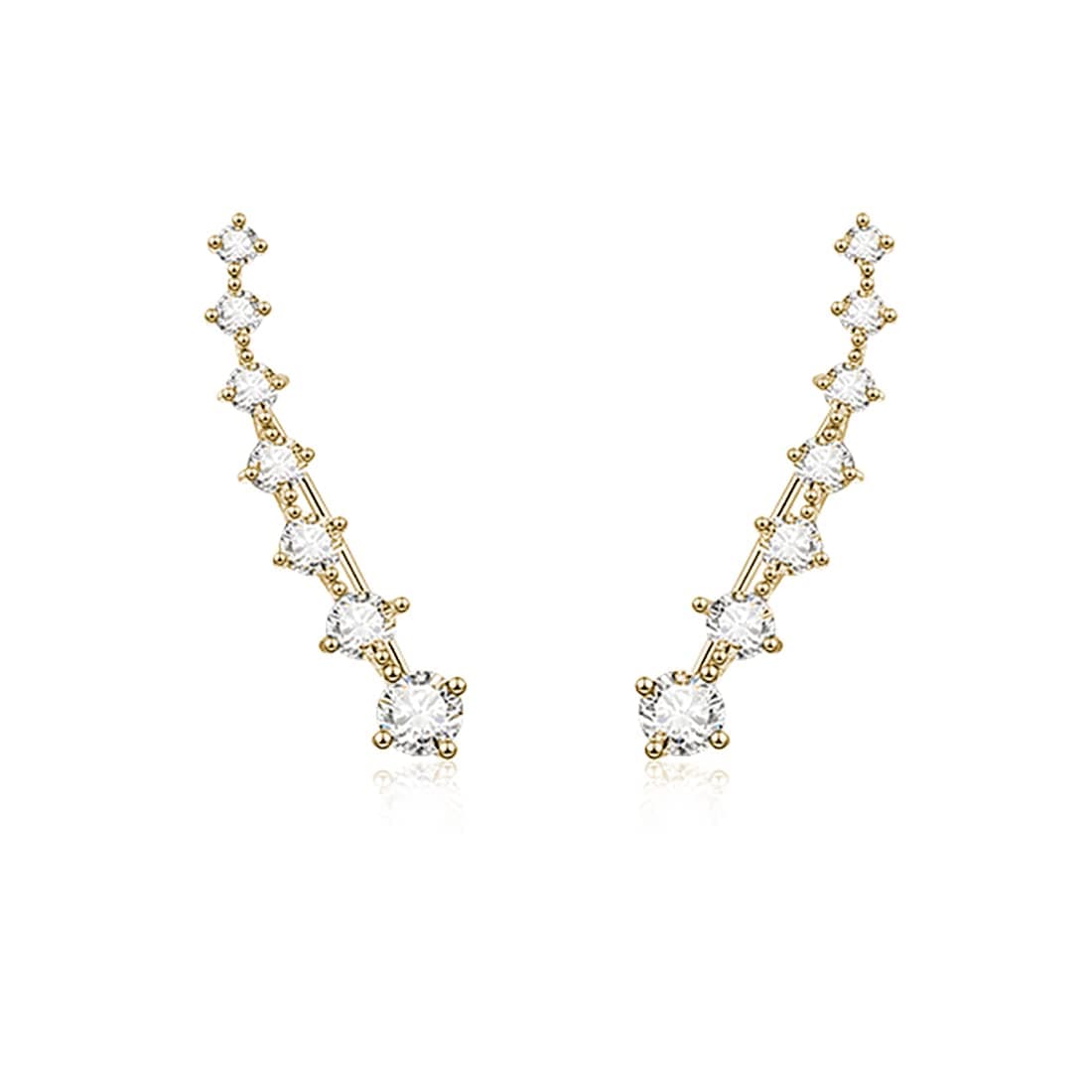 Solid 925 Sterling Silver 7 Crystals Cuff Earrings Climber for Women Crawler Earrings Wraps