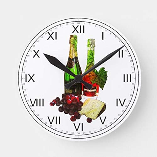 Moonluna Champagne Grapes and Cheese Art Large Wall Clocks Decorative for Living Room Kitchen Bedroom Bathroom Home Office Decor 16 Inches