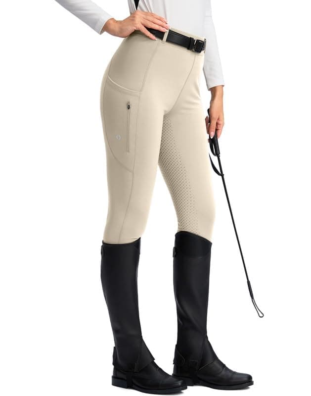 Women's Horse Riding Pants Zipper Pockets Silicone Full-Seat Breeches Equestrian Schooling Tights for Women