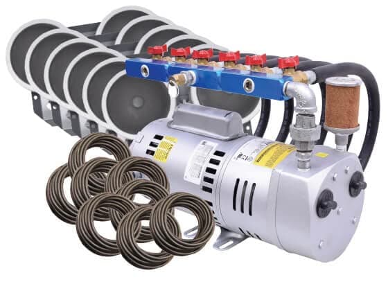 EasyPro PA100W Rotary Vane Pond Aeration System / 1 hp Kit with 6 QS2 Dual Diffusers / 800' Quick Sink Tubing / 115 Volts