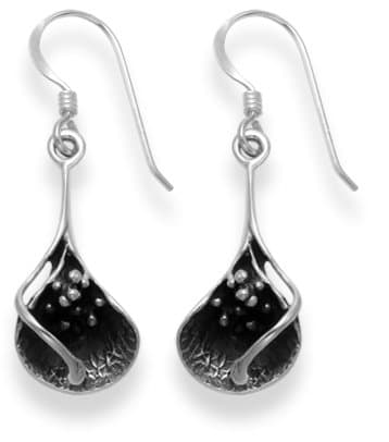 Heather Needham, Sterling Silver Calla Lily Drop Earrings - Size: 18mm X 10mm Max. Oxidised Finish.