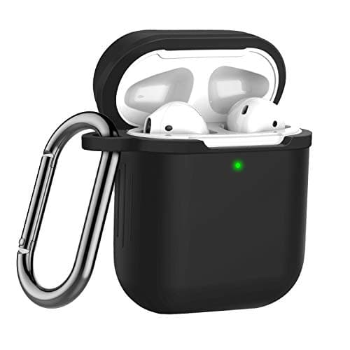 LEWOTE Airpods Silicone Case Cover Compatible for Airpods 1&2 [2016&2019 Version][LED Visible][Support Wireless Charging] (Black)