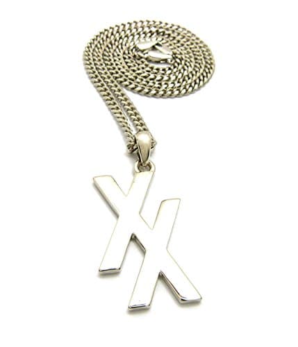 Crescendo SJ INC New 'XX' MGK Pendant & 24" Box/Cuban/Rope Chain Necklaces - XSP628 (Silver/Cuban Chain)