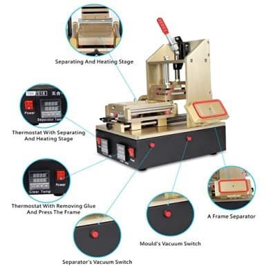 YOUYUE IMAX 5 in 1 LCD Screen Separator Removal Machine+Glue Frame Remover+Preheater+Frame Laminator for iPhone 4 5 6 6Plus Samsung S3 4 5 6 Note 2 3 4 Repair.
