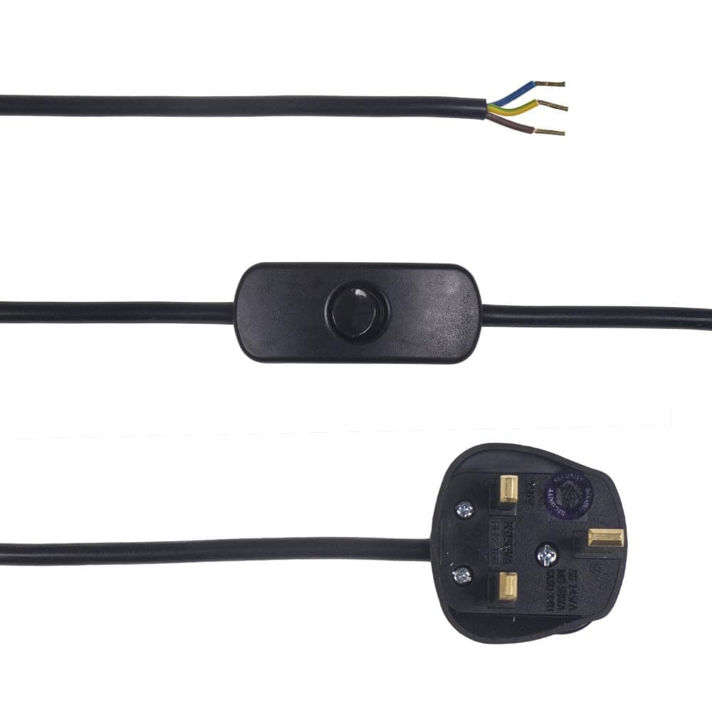 3 Core Table Lamp Pre Made Cable with Inline Switch 2.5 Meters (Black)