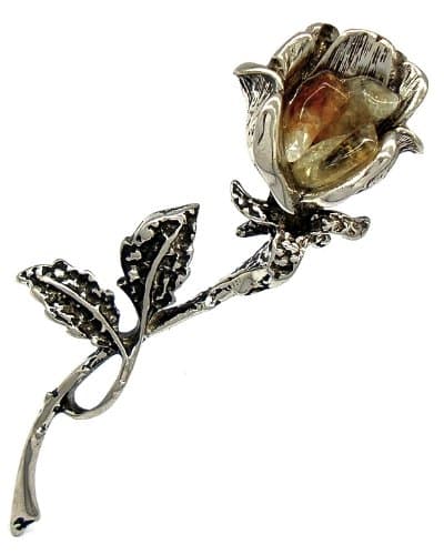 Ladies Raw Natural Yellow Citrine Stone Flower Shamed Brooch / Pin - Great Gift Idea