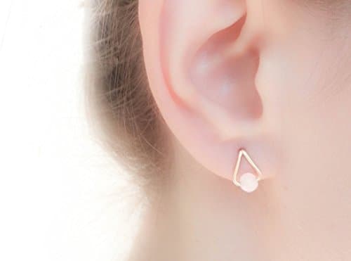 Drop Rose Quartz Earrings Handmade Teardrop Studs in Gold Silver Rose