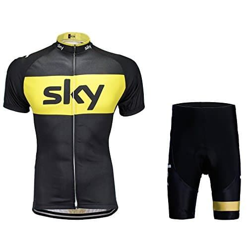 FASTONT Men's Cycling Jersey Breathable Full-Zipper Comfortable Cycling Top and 3D-Padded Tight Bib(Short) Set for Outdoor Riding (XXX-Large, Yellow&Short Set)