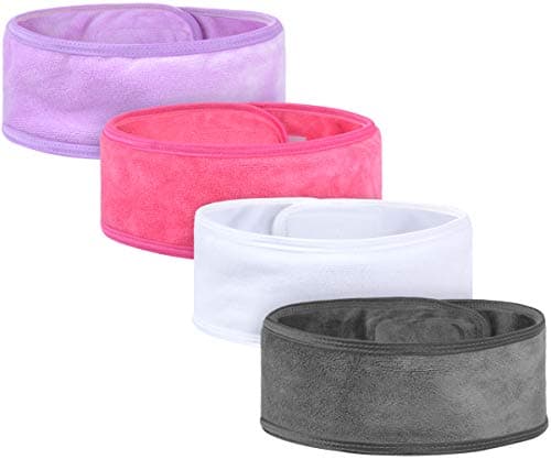 VIVOTE Makeup Headband Ultra Soft Adjustable Spa Facial Headbands Terry Cloth Stretch Make Up Wrap for Face Washing, Shower, Facial Mask, Yoga 4 Pack