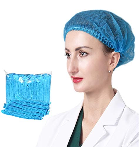 100PCS Disposable Non-woven Anti Dust Caps Bouffant Hair Net Caps Beauty Bathing Shower Caps Stretchy Hair Head Cover Caps for Home Salon Spa Makeup (Blue)