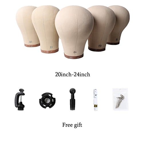 Wig Head Cork Canvas Block Head with Stand for Wig Making,Styling and Display, Mannequin Head with Mount Hole (24")