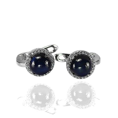 Natural Blue Star Sapphire Solid 925 Sterling Silver Huggie Earrings (ge468)