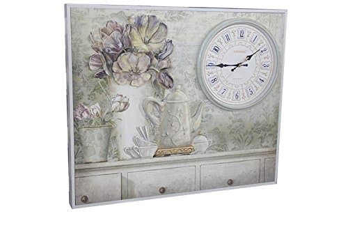Lisheng Beautiful canvas wall art painting with clock silent teapot and flower 3D design L 28.3 x W 20.5 x D 1.5 inches