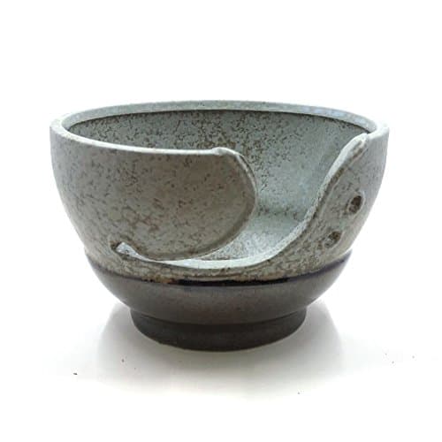 Darn Good Yarn Handcrafted Ceramic Knitting Yarn Bowl, Decorative Blue Agate Design, 5 x 4.5 Inches