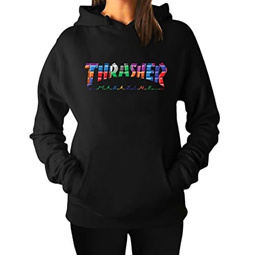 LLEMANU Hoodie Women's Thrasher Color Block Hoodie Sweatshirts Black Printed