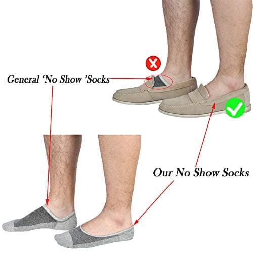 Jormatt Genuine Mens No Show Socks, Loafer Sneakers Low Cut Cotton Socks With Non Slip Grips
