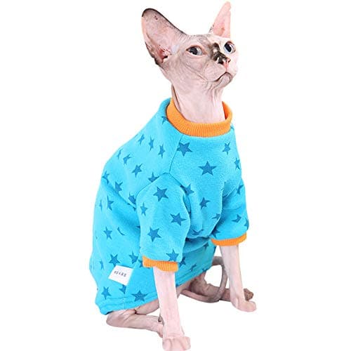 Khemn Soft Skin-Friendly Warm Star Fashion Cat Sweater Cat Shirt Cat Pajamas Cat Coat Cat Clothes -Best for Hairless Cat (XL, Blue)