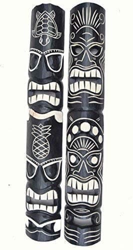 Interlifestyle 2 Pcs Tiki Wall Masks Look Wooden in Tiki Hawaii Style in 100cm Length Wall Mask